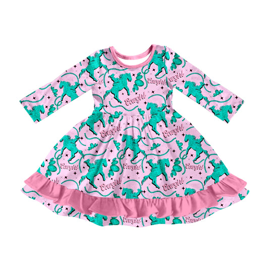 Baby Girls Dress Western Cowgirl Horse Ruffle Knee Length Dresses Preorder GLD0863