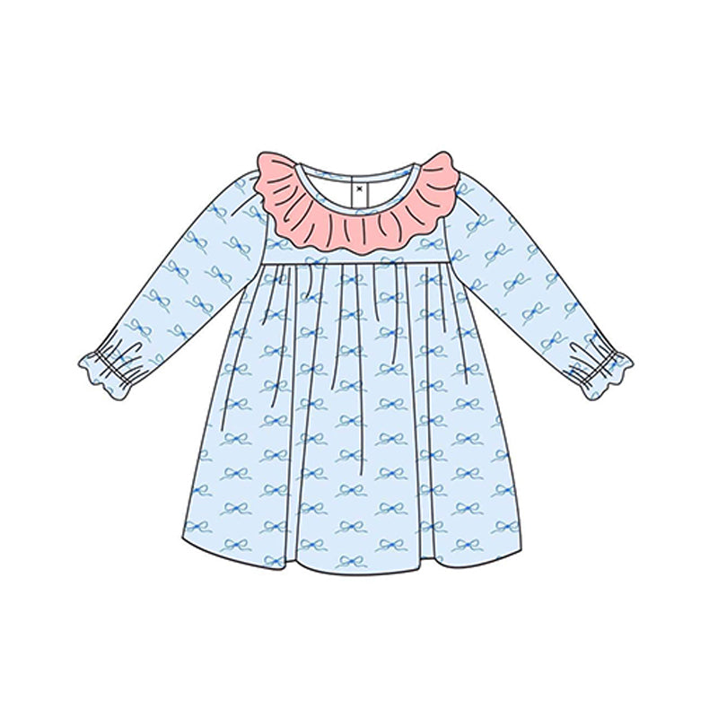 Baby Girls Dress Blue Bows Knee Length Dresses Preorder GLD0865