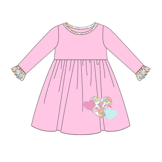 Baby Girls Dress Valentines Pink Floral Heart Knee Length Dresses Preorder GLD0867