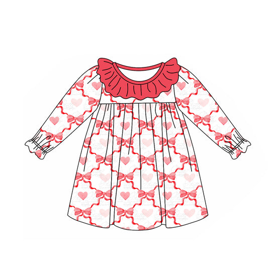 Baby Girls Dress Valentines Hearts Bows Knee Length Dresses Preorder GLD0872