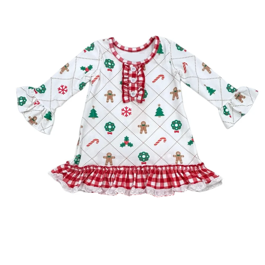 Baby Girls Dress Christmas Gingerbread Tree Knee Length Dresses Preorder GLD0882