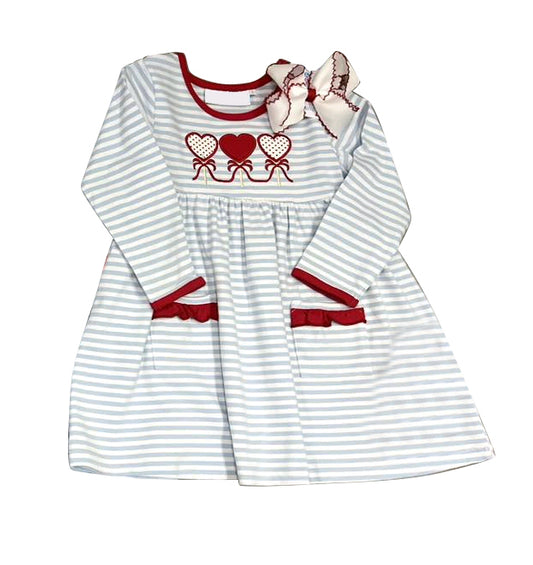 Baby Girls Dress Valentines Hearts Grey Stripes Knee Length Dresses Preorder GLD0884