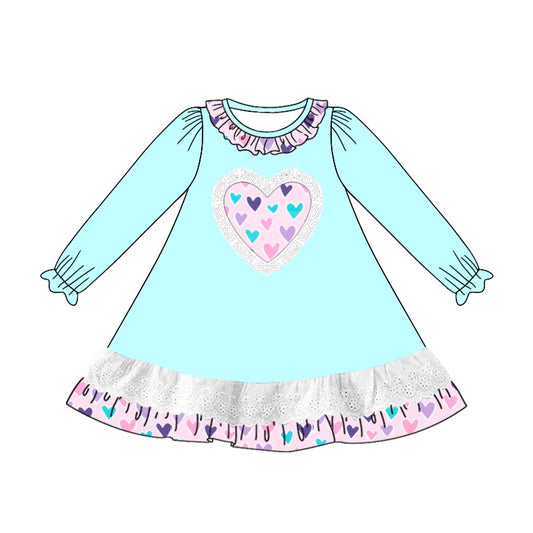 Baby Girls Dress Aqua Hearts Valentines Knee Length Dresses Preorder GLD0886