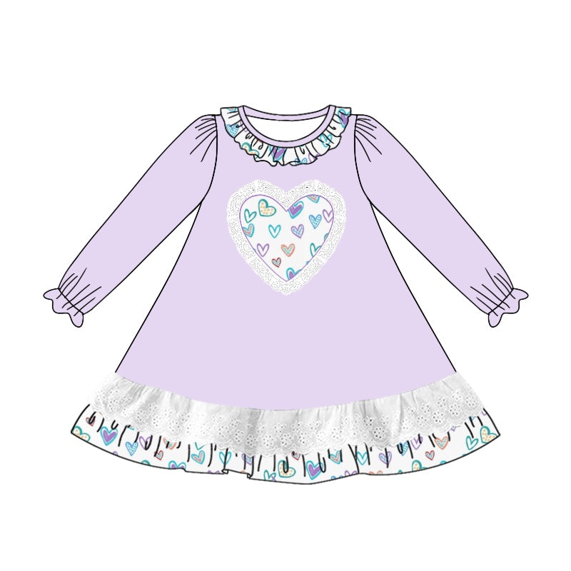 Baby Girls Dress Lavender Hearts Valentines Knee Length Dresses Preorder GLD0887