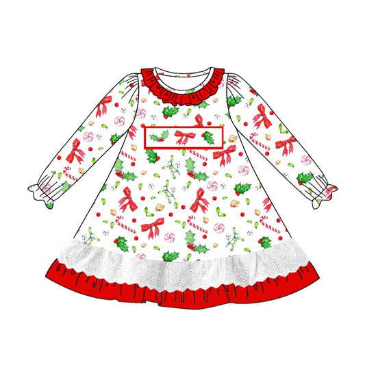 Baby Girls Dress Christmas Bows Knee Length Dresses Preorder GLD0893