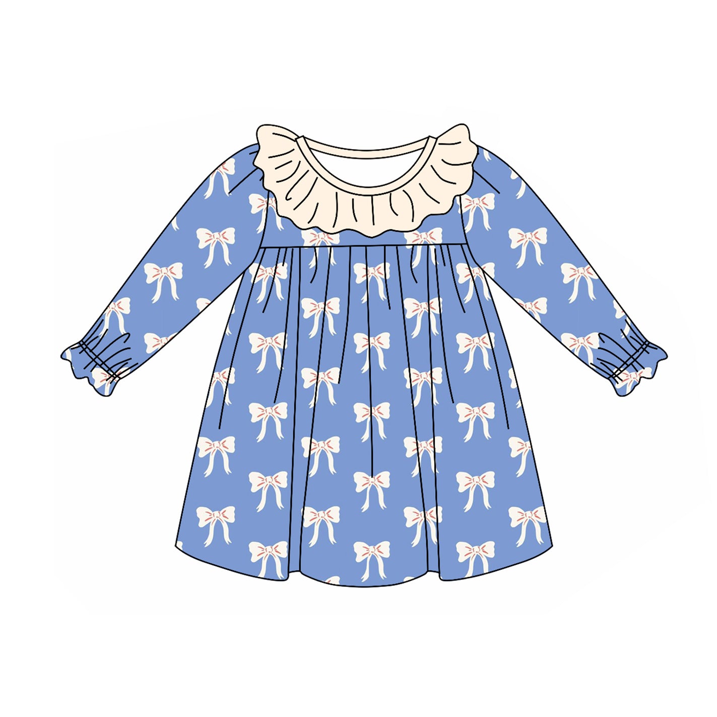 Baby Girls Dress Blue Bows Ruffle Knee Length Dresses Preorder GLD0897