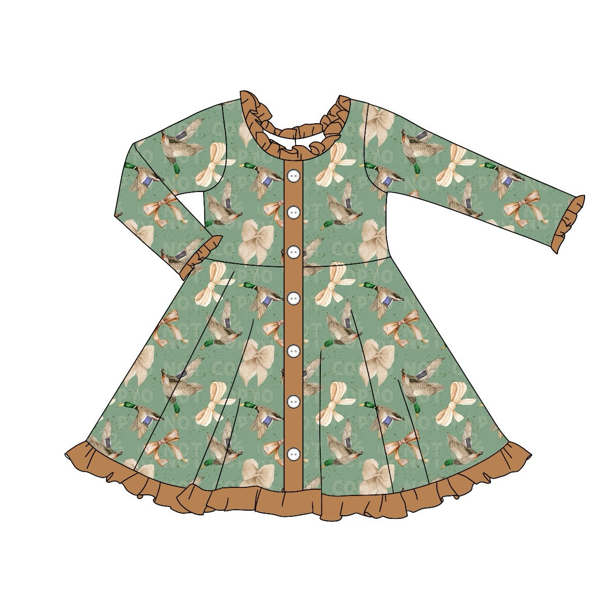 Baby Girls Dress Ducks Hunting Bows Knee Length Dresses Preorder GLD0901