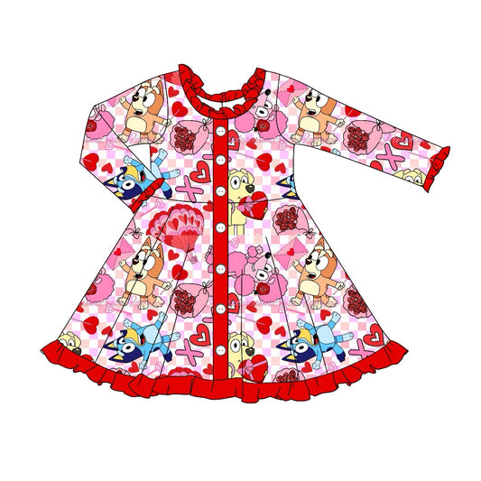 Baby Girls Dress Valentines Dogs Hearts Flowers Knee Length Dresses Preorder GLD0903