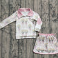 Baby Girls Clothes Long Sleeves Light Pink Bows Floral Plaid Zipper Top Skirts Set Preorder GLD1078 8.2