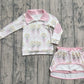 Baby Girls Clothes Long Sleeves Light Pink Bows Floral Plaid Zipper Top Skirts Set Preorder GLD1078 8.2