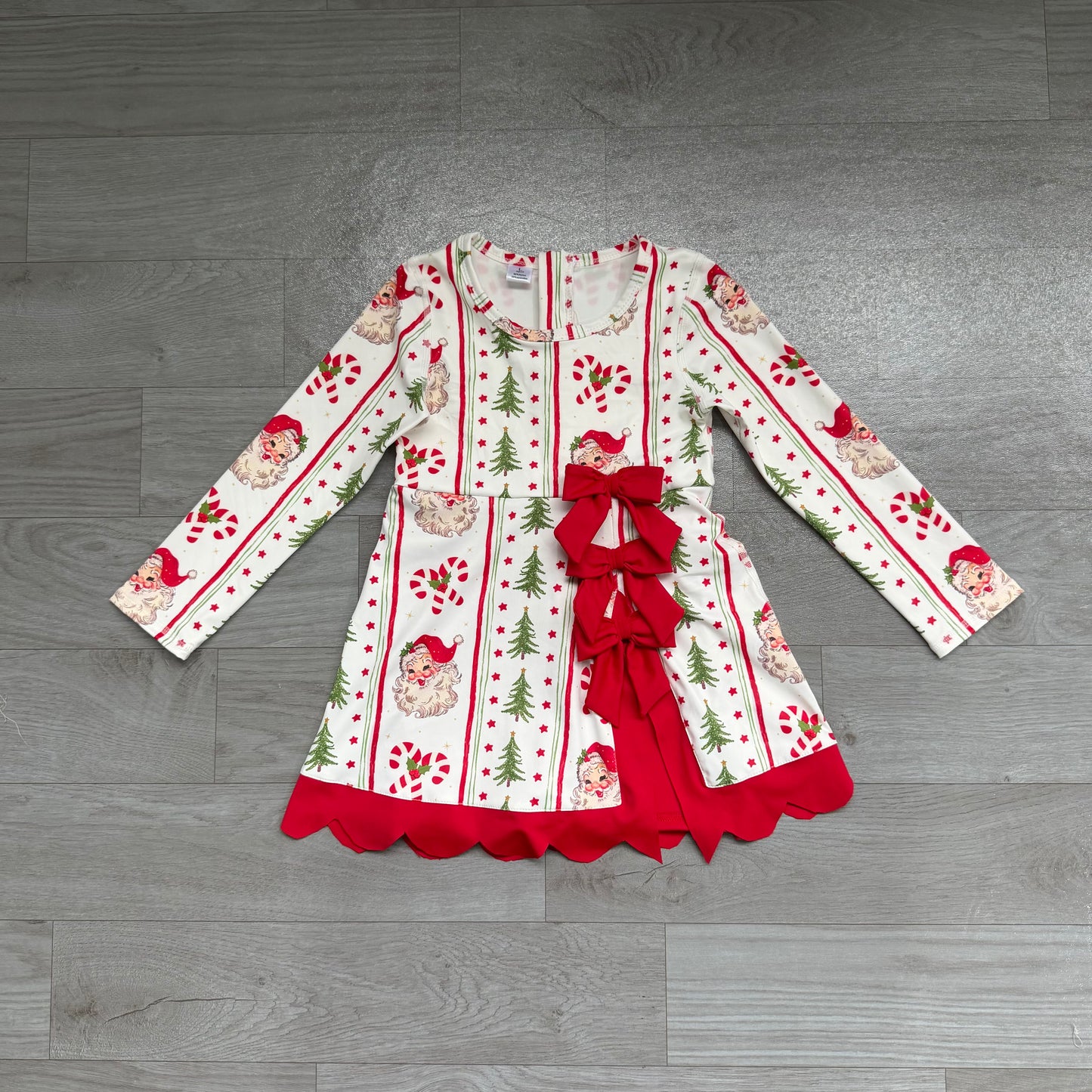 Baby Girls Dress Santa Candy Cane Christmas Yoga Active Short Bows Scallop Dress Preorder GLD1650