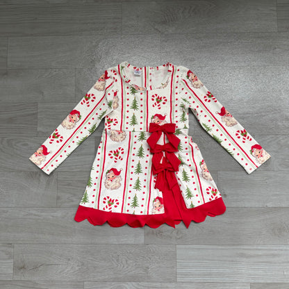 Baby Girls Dress Santa Candy Cane Christmas Yoga Active Short Bows Scallop Dress Preorder GLD1650