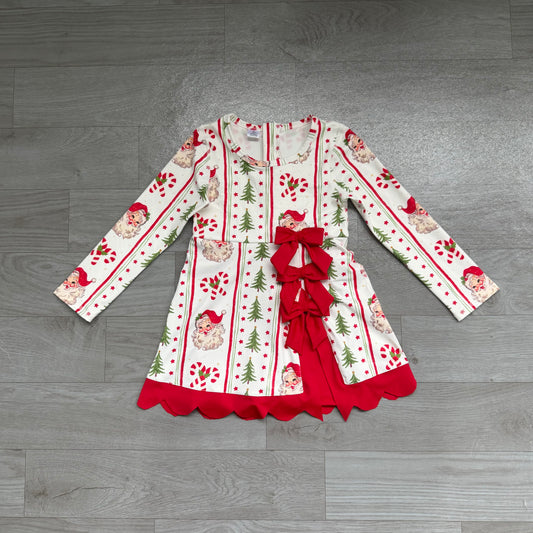 Baby Girls Dress Santa Candy Cane Christmas Yoga Active Short Bows Scallop Dress Preorder GLD1650