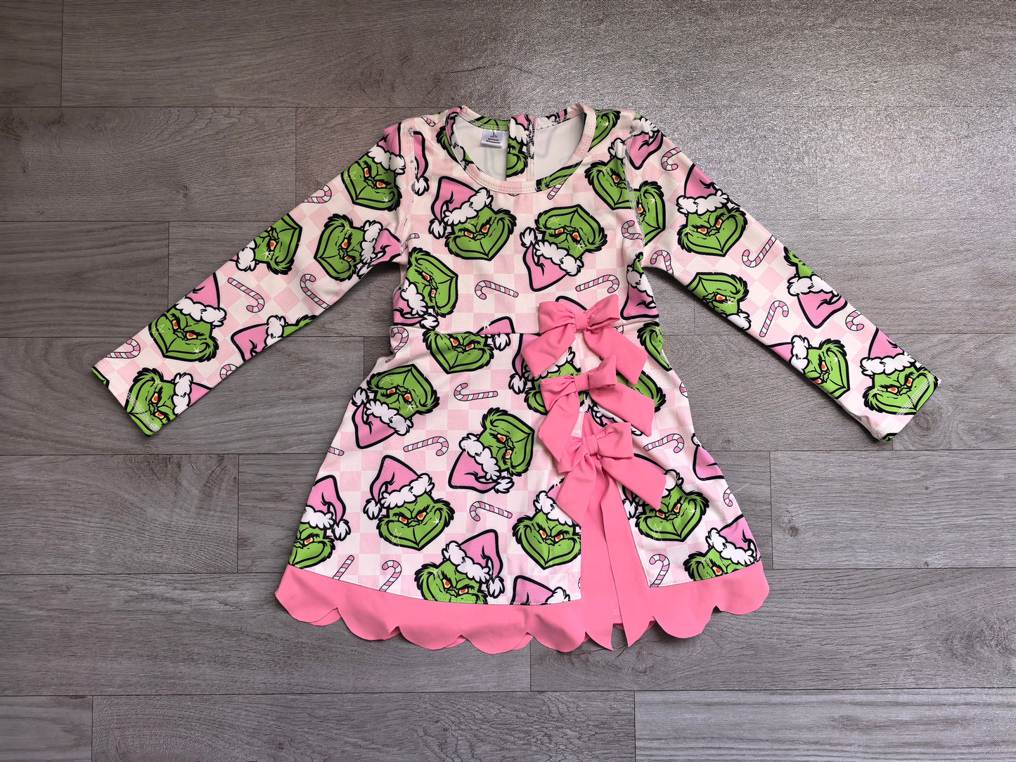 Baby Girls Green Frogs Candy Cane Christmas Yoga Active Short Bows Scallop Dress Preorder GLD1651