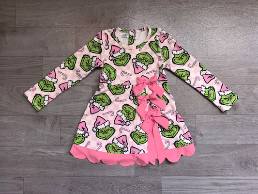 Baby Girls Green Frogs Candy Cane Christmas Yoga Active Short Bows Scallop Dress Preorder GLD1651