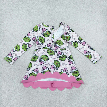 Sibling Baby Girls Long Sleeve Green Frogs Santa Trees Yoga Active Bows Scallop Christmas Sets