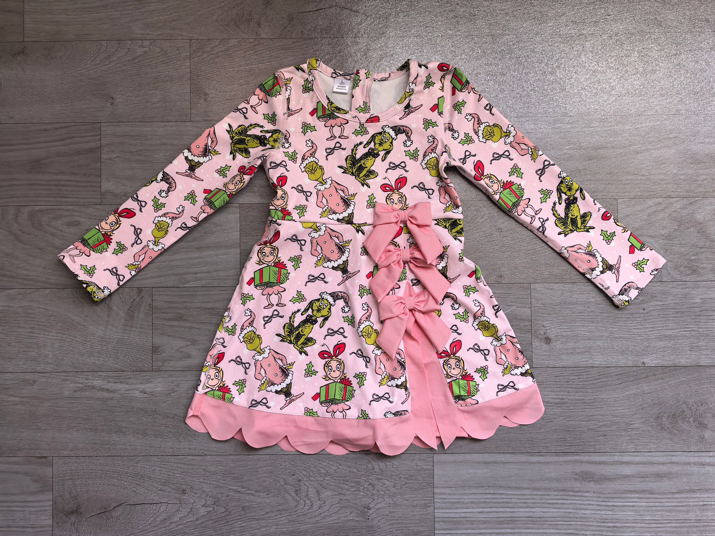 Baby Girls Frogs Gifts Christmas Yoga Active Short Bows Scallop Knee Length Dress Preorder GLD1656
