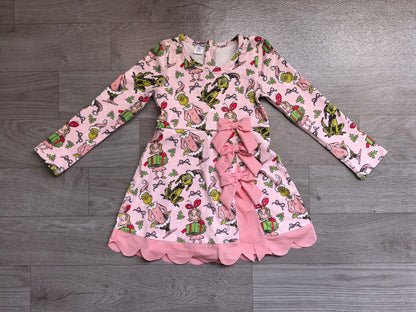 Baby Girls Frogs Gifts Christmas Yoga Active Short Bows Scallop Knee Length Dress Preorder GLD1656
