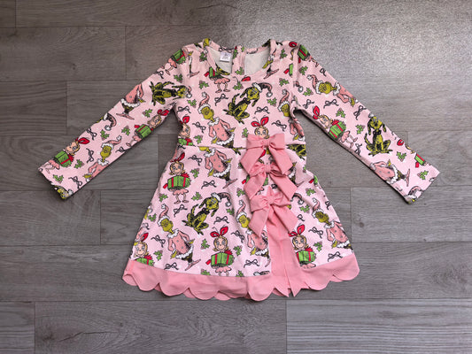 Baby Girls Frogs Gifts Christmas Yoga Active Short Bows Scallop Knee Length Dress Preorder GLD1656