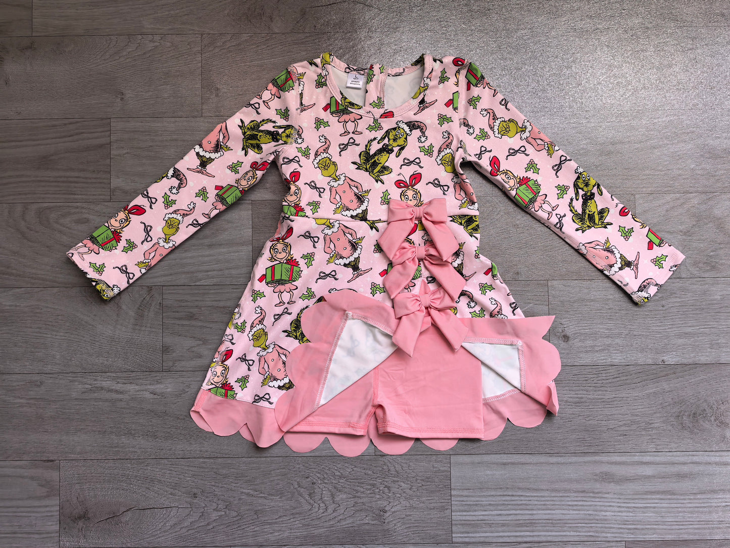 Baby Girls Frogs Gifts Christmas Yoga Active Short Bows Scallop Knee Length Dress Preorder GLD1656