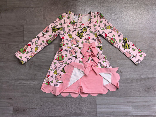 Baby Girls Frogs Gifts Christmas Yoga Active Short Bows Scallop Knee Length Dress Preorder GLD1656
