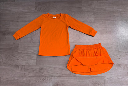 Baby Girls Clothes Caramel Long Sleeve Top Pockets Skirt Short Clothes Sets Preorder GLD1696