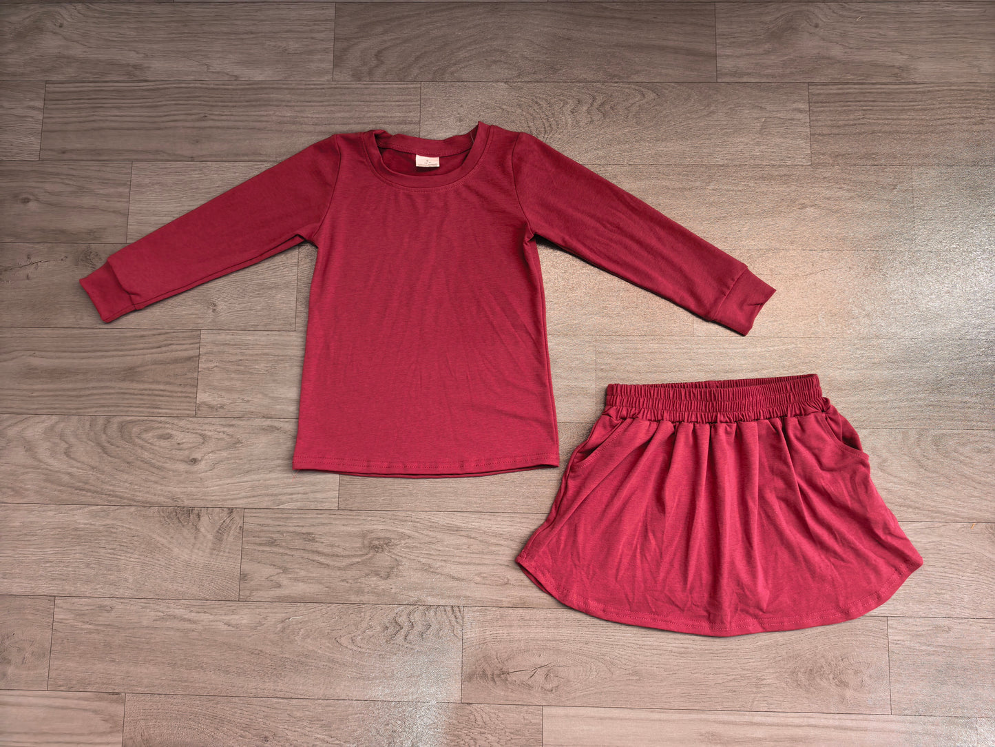 Baby Girls Clothes Plum Long Sleeve Top Pockets Skirt Short Clothes Sets Preorder GLD1697