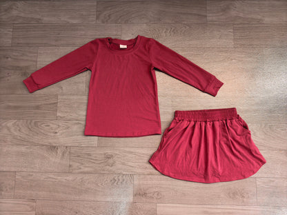 Baby Girls Clothes Plum Long Sleeve Top Pockets Skirt Short Clothes Sets Preorder GLD1697