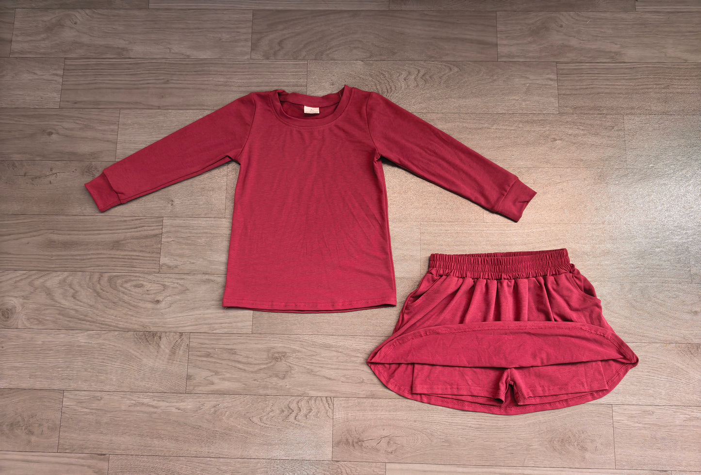 Baby Girls Clothes Plum Long Sleeve Top Pockets Skirt Short Clothes Sets Preorder GLD1697