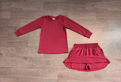Baby Girls Clothes Plum Long Sleeve Top Pockets Skirt Short Clothes Sets Preorder GLD1697