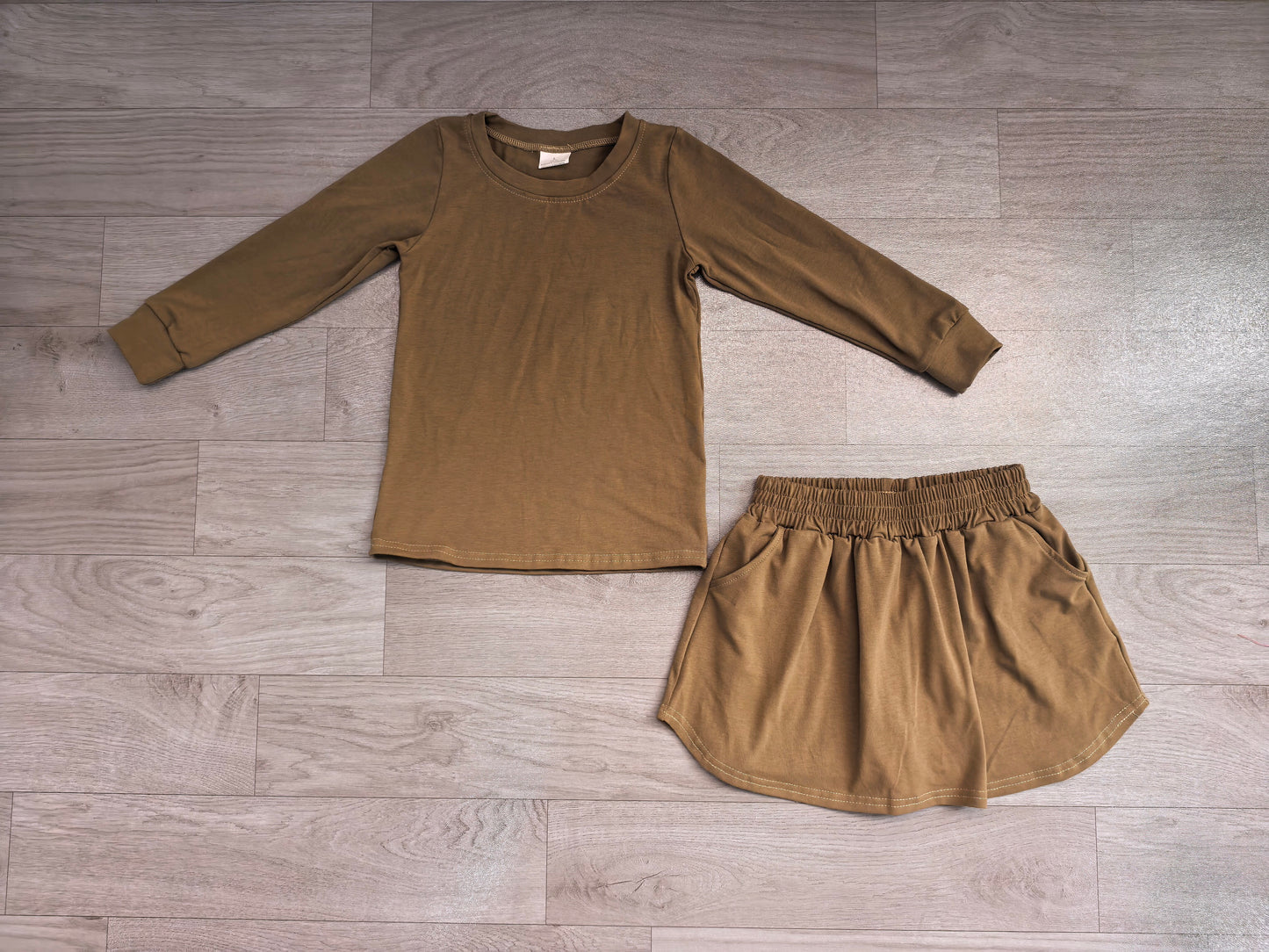 Baby Girls Clothes Olive Long Sleeve Top Pockets Skirt Short Clothes Sets Preorder GLD1698