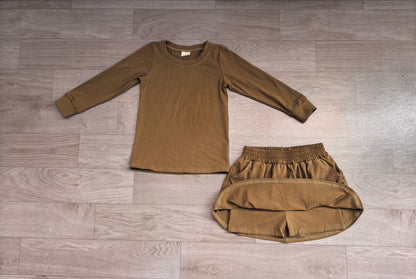 Baby Girls Clothes Olive Long Sleeve Top Pockets Skirt Short Clothes Sets Preorder GLD1698