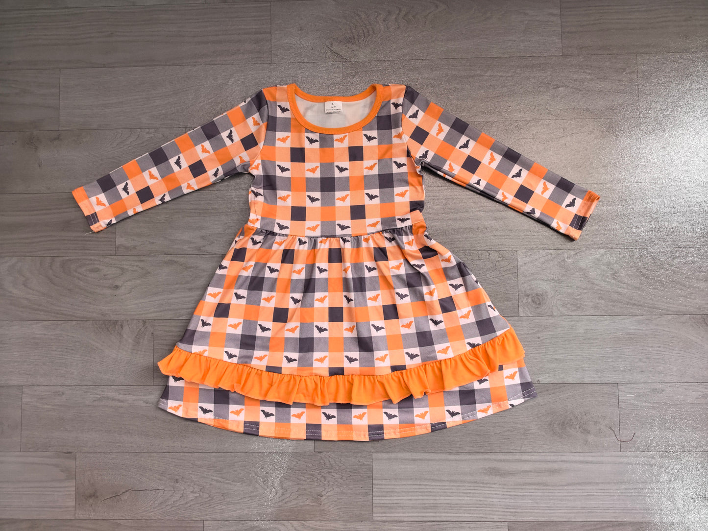 Baby Girls Dress Bats Checked Ruffle Halloweens Knee Length Dress Preorder GLD1707