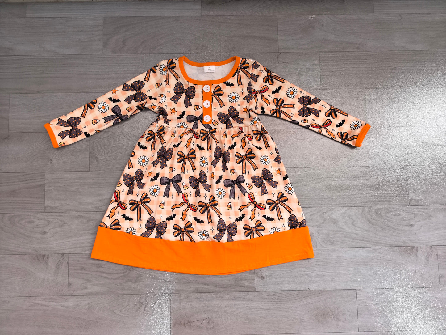 Baby Girls Dress Flowers Bats Button Ruffle Halloweens Knee Length Dress Preorder GLD1708