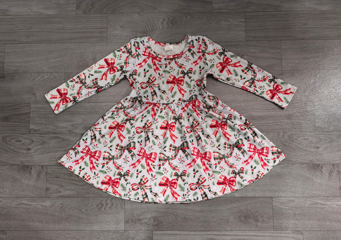 Baby Girls Dress Green Red Checked Bows Flowers Christmas Knee Length Dress Preorder GLD1709