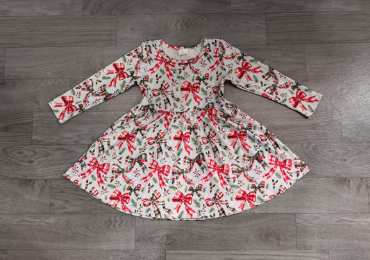 Baby Girls Dress Green Red Checked Bows Flowers Christmas Knee Length Dress Preorder GLD1709