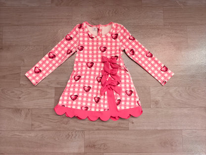Baby Girls Dress Hearts Valentines Yoga Active Short Bows Scallop Knee Length Dress Preorder GLD1750