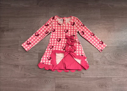 Baby Girls Dress Hearts Valentines Yoga Active Short Bows Scallop Knee Length Dress Preorder GLD1750