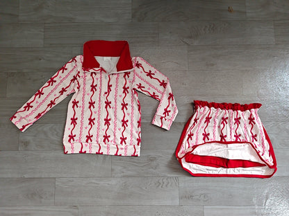 Baby Girls Bows Hearts Zip Pullover Skirt Short Valentines Clothes Set Preorder GLD1751