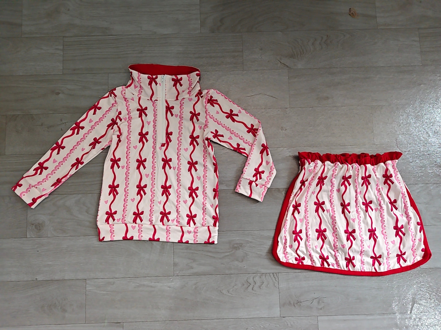 Baby Girls Bows Hearts Zip Pullover Skirt Short Valentines Clothes Set Preorder GLD1751