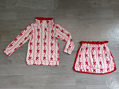 Baby Girls Bows Hearts Zip Pullover Skirt Short Valentines Clothes Set Preorder GLD1751