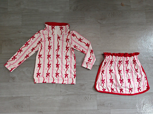 Baby Girls Bows Hearts Zip Pullover Skirt Short Valentines Clothes Set Preorder GLD1751