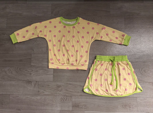 Baby Girls Yellow Polka Dots Long Sleeve Top Skirt Short Clothes Set Preorder GLD1766