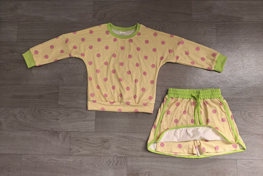 Baby Girls Yellow Polka Dots Long Sleeve Top Skirt Short Clothes Set Preorder GLD1766