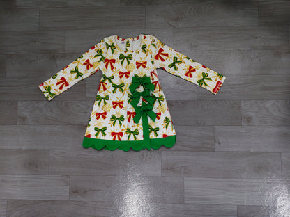 Baby Girls Dress Green Red Bows Christmas Yoga Active Short Scallop Knee Length Dress Preorder GLD1781
