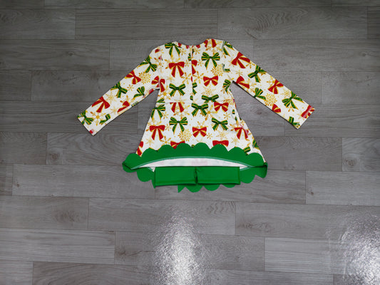 Baby Girls Dress Green Red Bows Christmas Yoga Active Short Scallop Knee Length Dress Preorder GLD1781