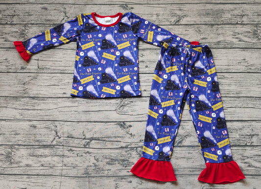 Baby Girls Pajamas Christmas Train Tee Shirt Pants Pajamas Clothes Sets Preorder GLP1314