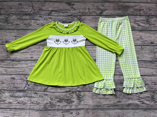 Baby Girls Clothes Christmas Green Tunic Top Ruffle Pants Clothes Sets Preorder GLP1399