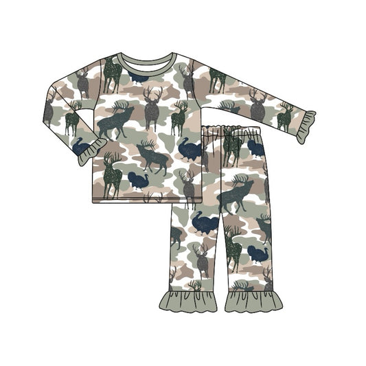 Baby Girls Pajamas Deers Hunting Camo Tee Shirt Pants Pajamas Sets Preorder GLP1518