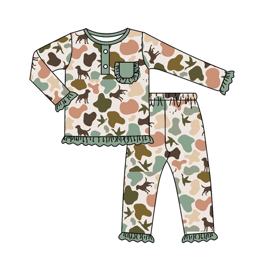 Baby Girls Pajamas Camo Dog Ducks Tee Shirt Pants Pajamas Sets Preorder GLP1520